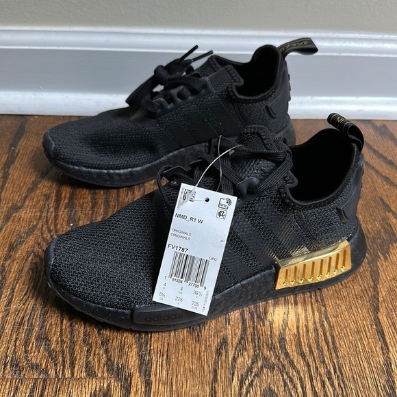 NWT Adidas NMD R1 Shoes Black Gold Metallic FV1787 - Picture 1 of 6